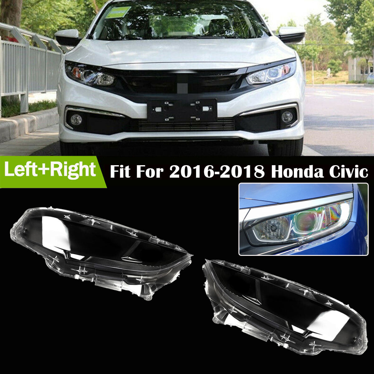 Front Headlamp Headlight Lens Cover for Honda for Civic 2016-2018 Right Left Halogen
