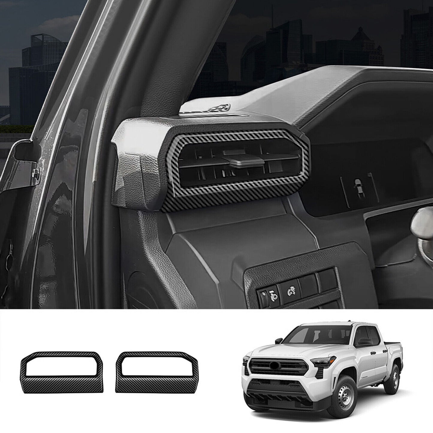 2-Piece Carbon Fiber Pattern Instrument Panel Side Vent Cover Trim for 2024 for Toyota Tacoma
