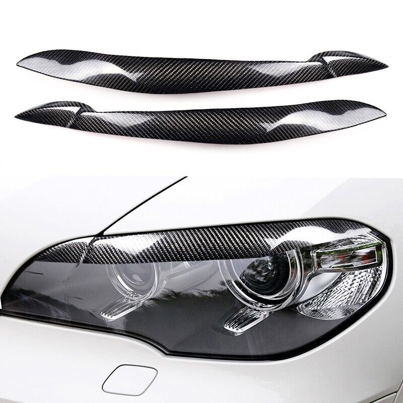 Real Carbon Fiber Car Headlight Eyelid Eyebrow Cover Trim for BMW X5 E70 10-12