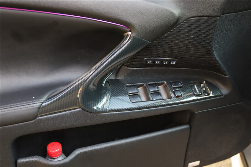 Interior Door Armrest Panel Trim 4PCS for Lexus IS 2006-2011 Black Carbon Fiber