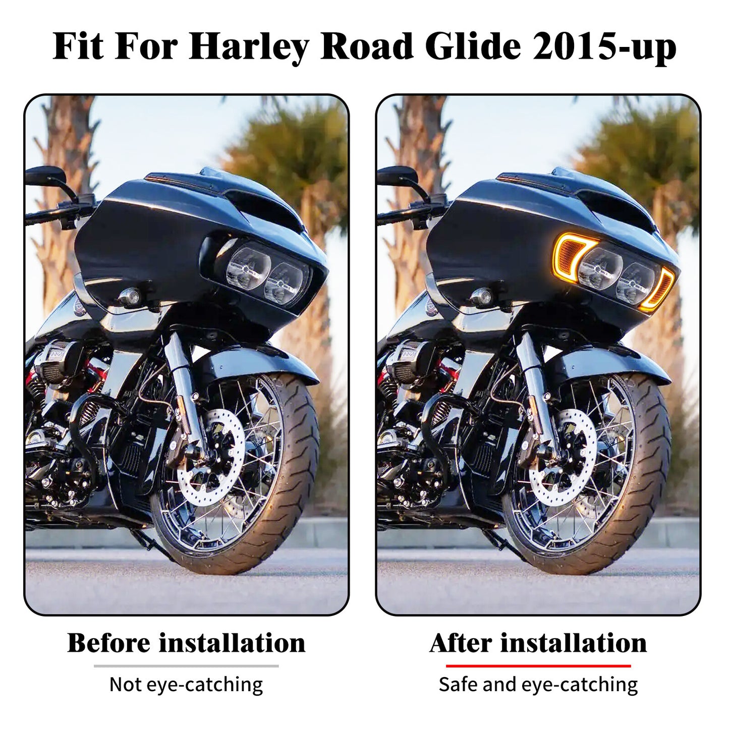 Headlight Vent Accent w/ Smoke Lens LED Light Fit for Harley Road Glide 15-2023