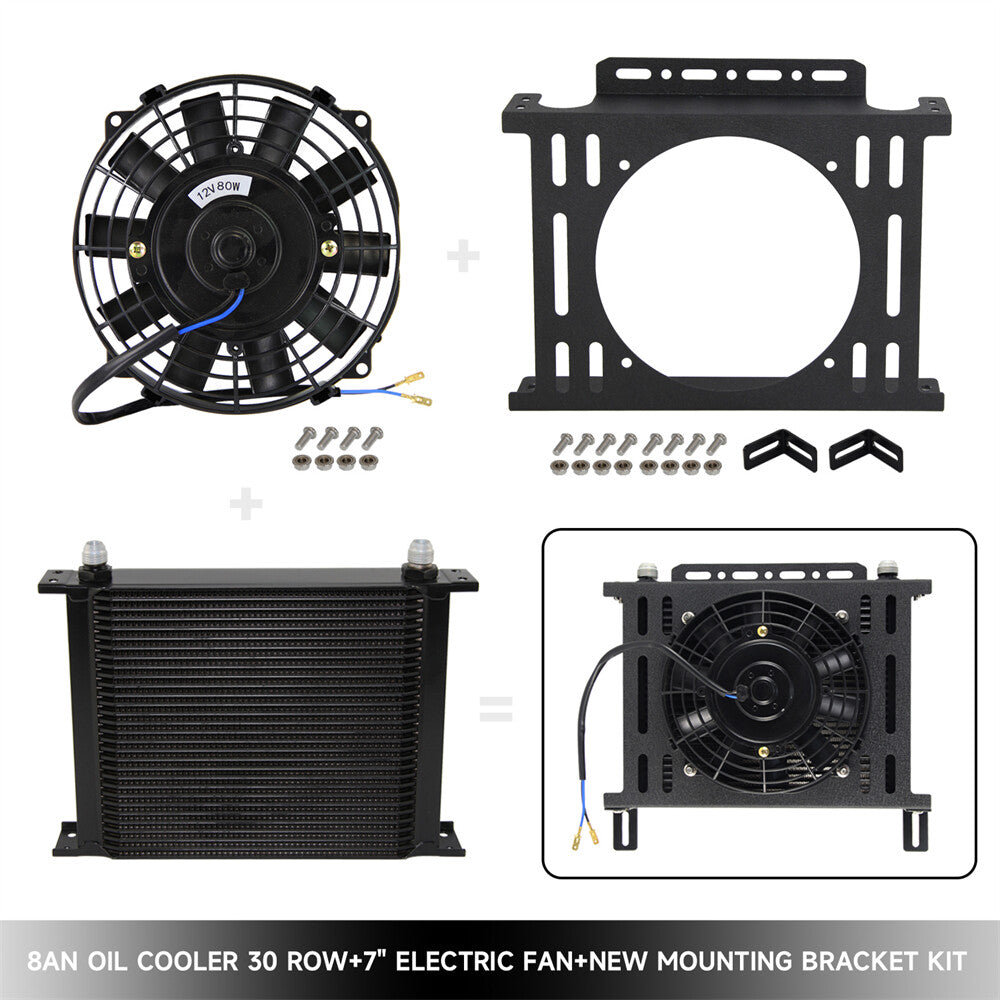 Universal 30 Row AN8 Engine Oil Cooler + 7 Fan Kit New Mounting Bracket Kit BK