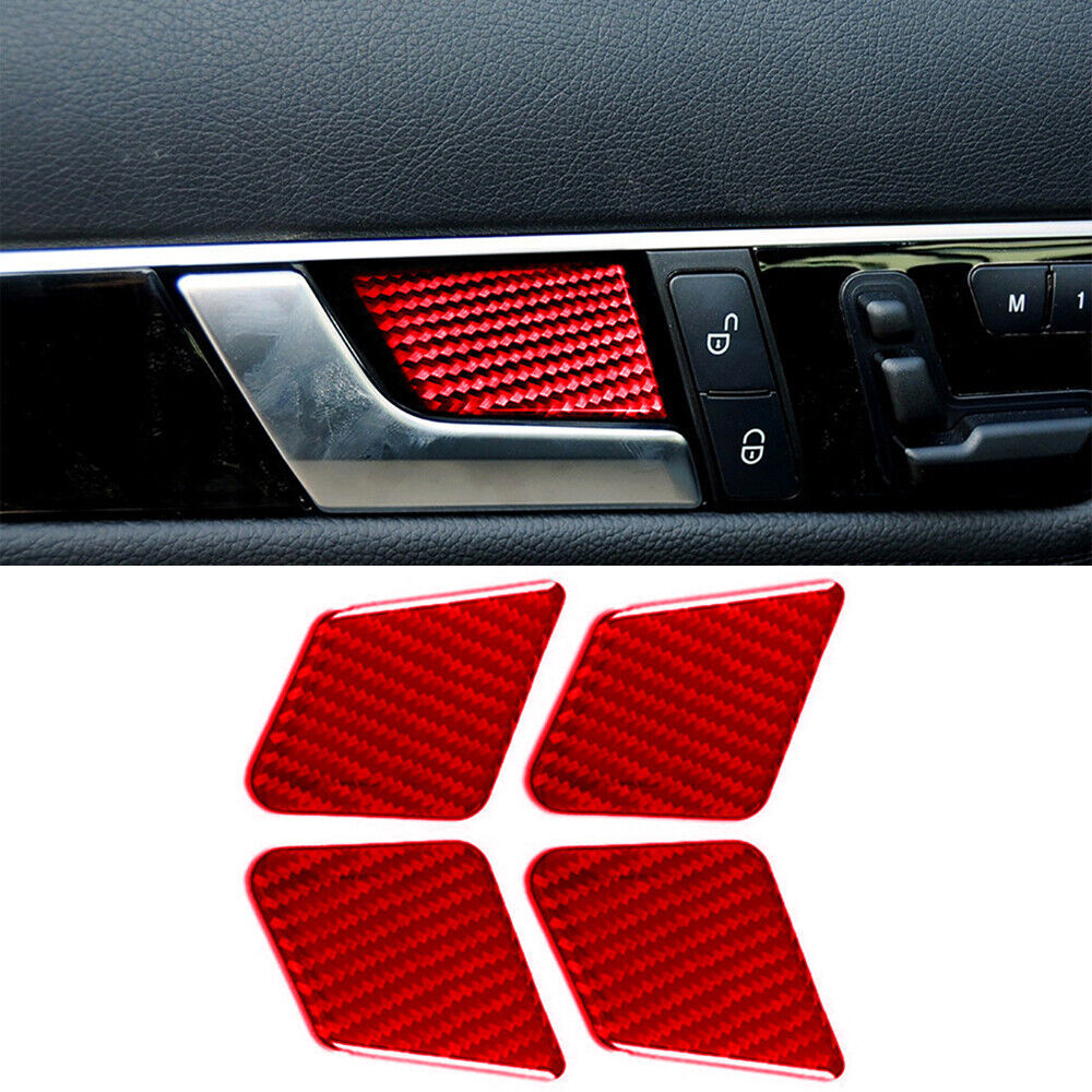 Red Carbon Fiber Door Handle Bowl Sticker Trim for Benz C EClass W204 W212 09-15