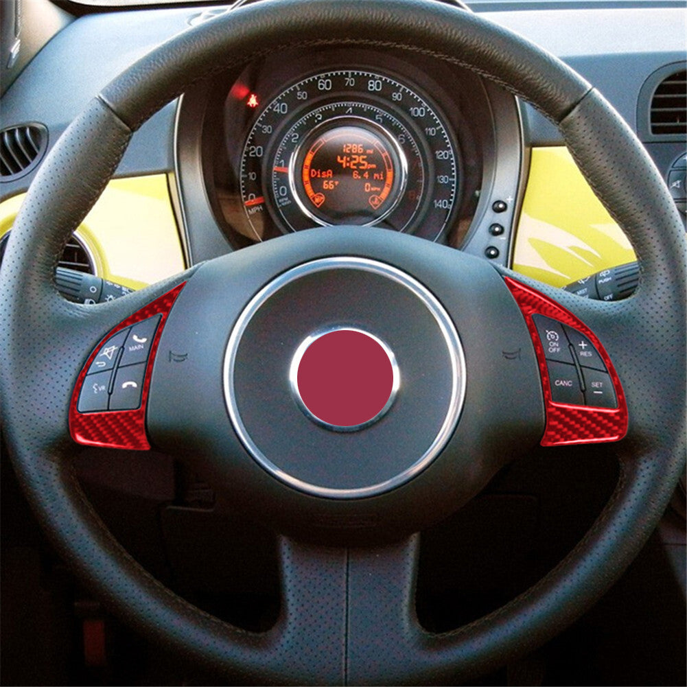 2x red carbon fiber interior steering wheel button trim for 2012-2015 for Fiat 500