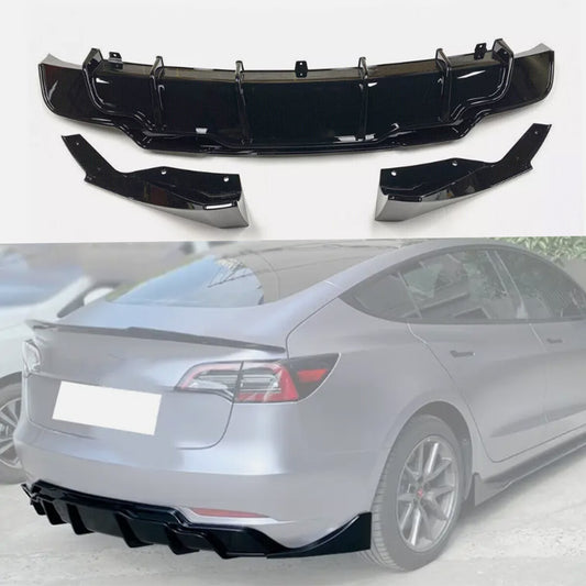 BLACK PERFORMANCE REAR BUMPER DIFFUSER W/ EXTENSIONS FOR 2017-2023 for TESLA MODEL 3
