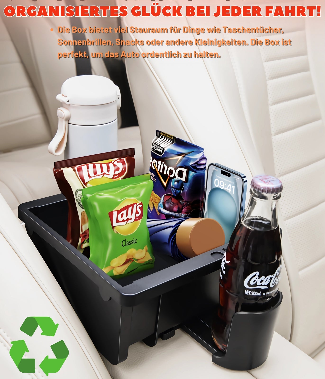 General Motors storage box, multi-functional center armrest storage box with 2 cup holders