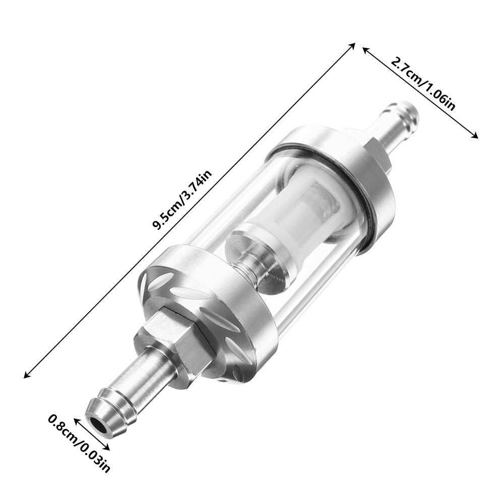 5/16-inch universal glass fuel filter for automotive gasoline and diesel direct discharge, reusable chrome 8mm.