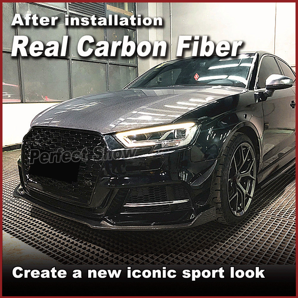 REAL CARBON Front Bumper Lip Chin Spoiler for Audi A3 Sline/S3 Sedan 2017-2020