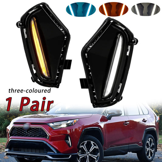 LED tri-color DRL fog lights with turn signal function suitable for Toyota RAV4 2019-2024