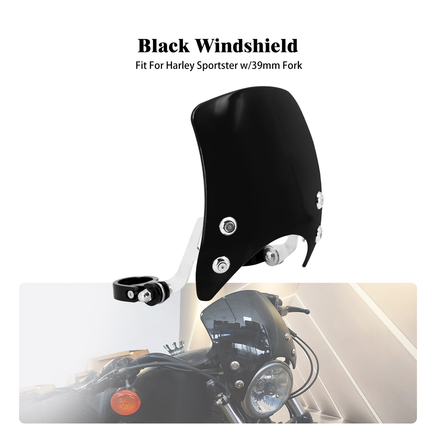 39mm Windshield Black Windscreen Fit for Harley Sportster XL 883 1200 2004-2022