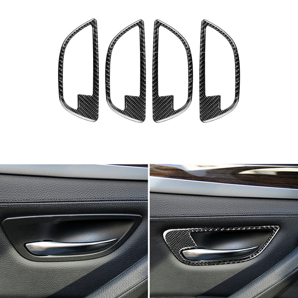 4Pcs Carbon Fiber Door Handle Frame Cover Trim for BMW 5 Series F10 2011-2017