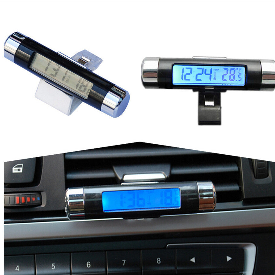 Car LED Backlight Vent Digital Clock Time Thermometer Celsius Digital Display