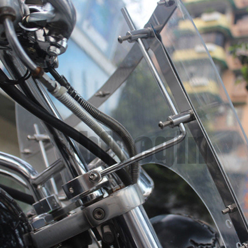 23-inch x 21-inch large motorcycle windshield, 7/8-inch/1-inch transparent handlebar windshield, universal.