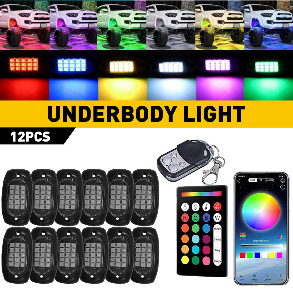 12/2Pods RGB LED Rock Light Body Wireless App Music Chase Off-Road All-Terrain Vehicle B