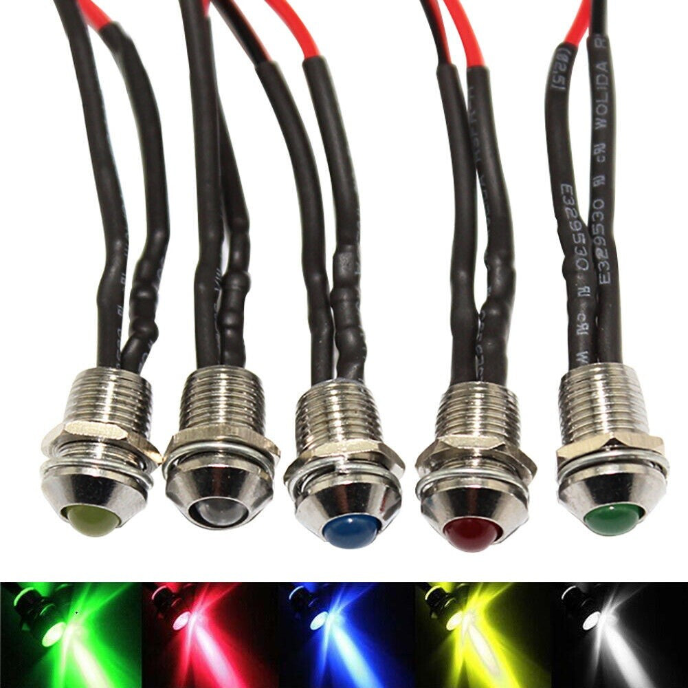 Car Boat 12V 8mm LED Indicator Light Pilot Dash Dashboard Panel Warning Lamp E