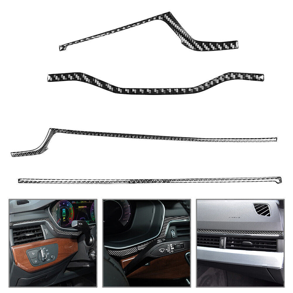 4 Pcs Carbon Fiber Interior Dashboard Panel Cover Trim for Audi A4 B9 2017-2019