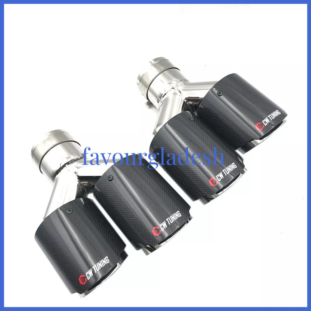 2PCS: ID:57mm OD:114mm Akrapovic Glossy Carbon Fiber Universal Dual Exhaust Tip