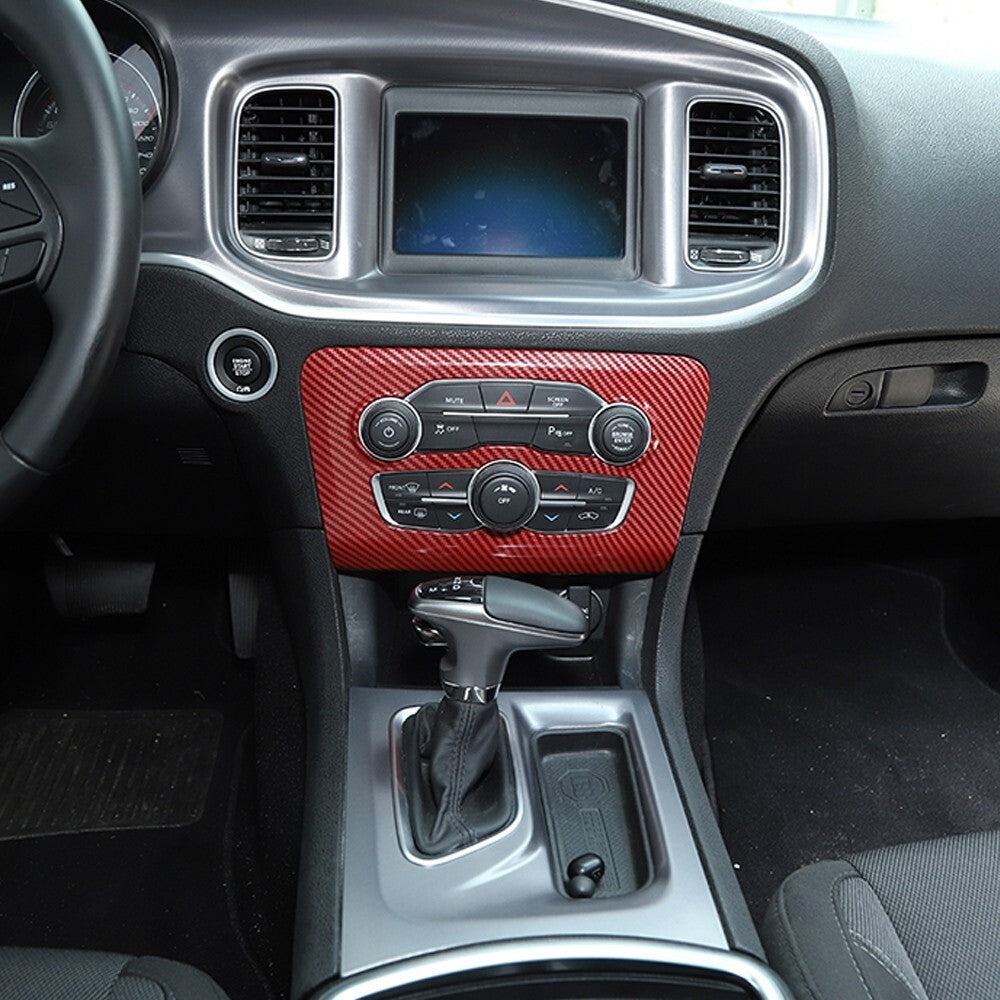Red Carbon Interior Central Control Cover Trim Kit for Dodge Charger 2015-23 5X