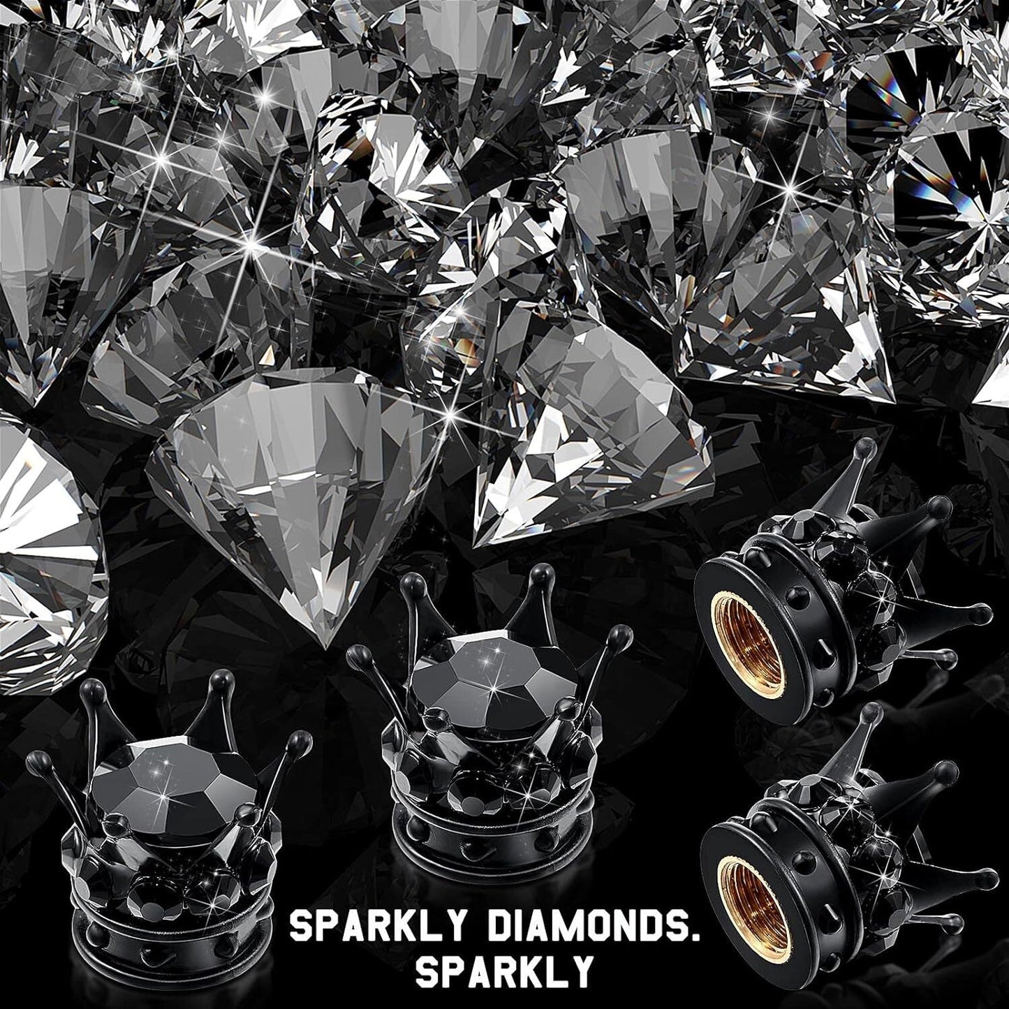 Crown Car Tire Valve Stem Caps Bling Crystal Chrome Rhinestone Diamond Universal