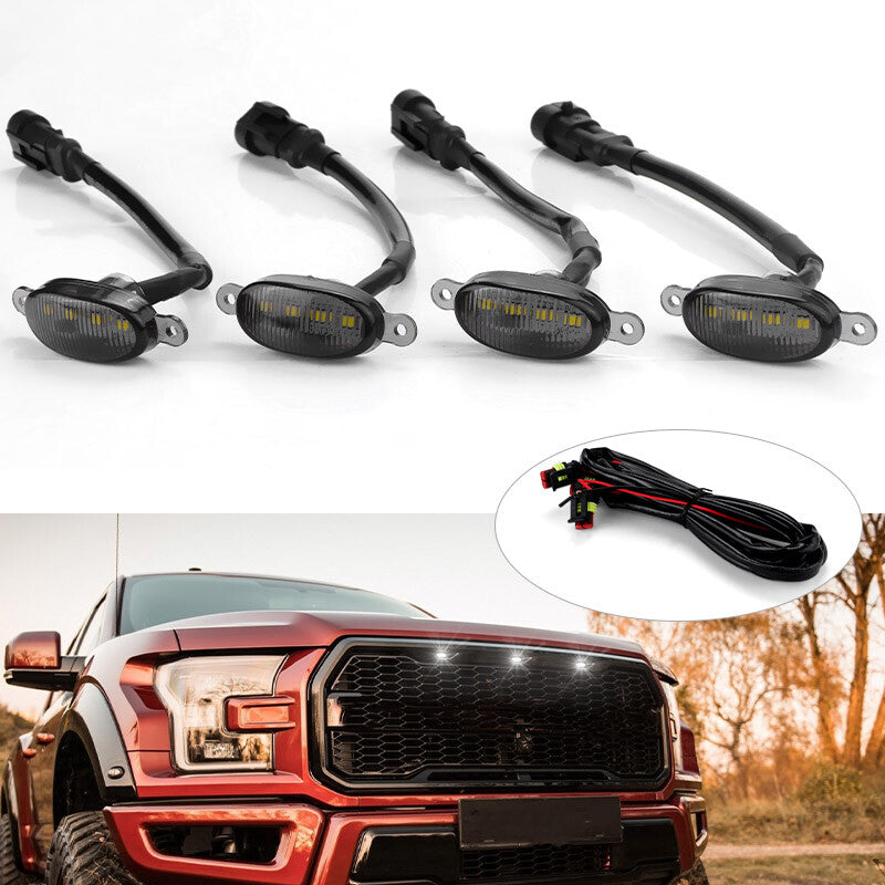 4x White LED Front Upper Grille Running Lights Smoked Lens for Ford F150