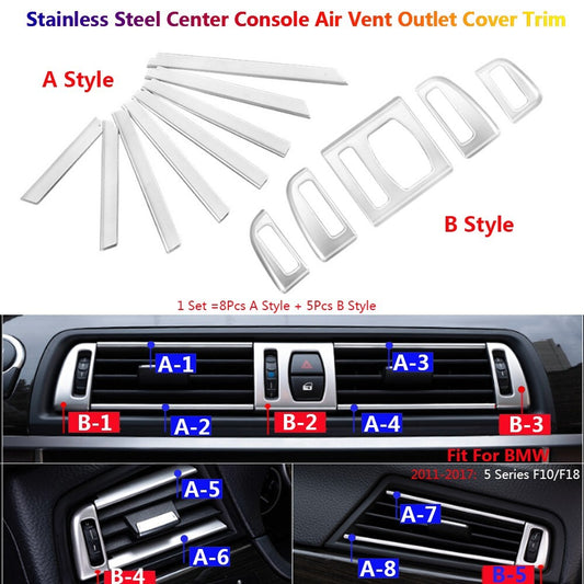 13x Stainless for BMW 5 Series F10 Car Center Console Air Vent Outlet Cover Trim