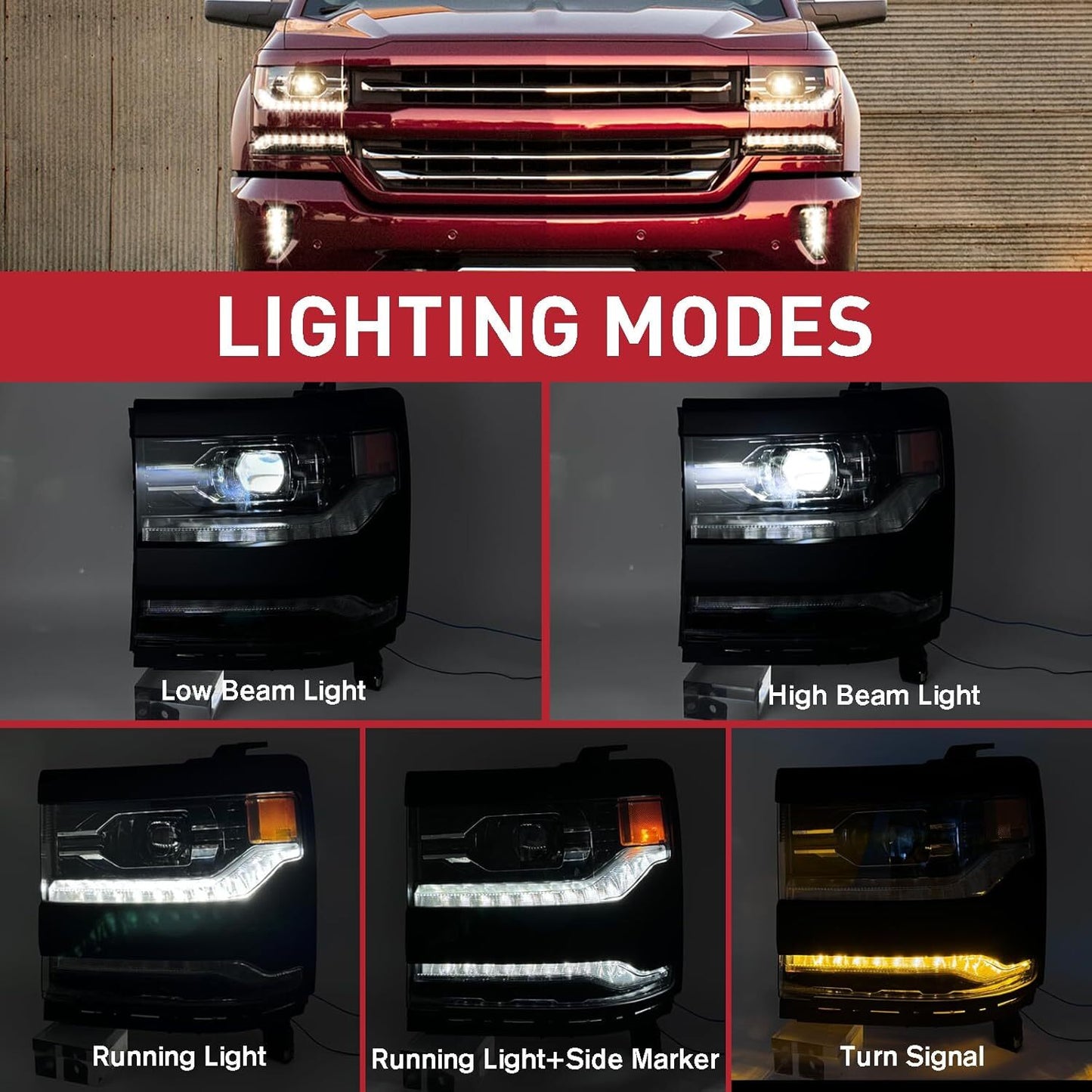 Right Side For 2016-2018 Silverado 1500 Full LED DRL Primed Projector Headlight