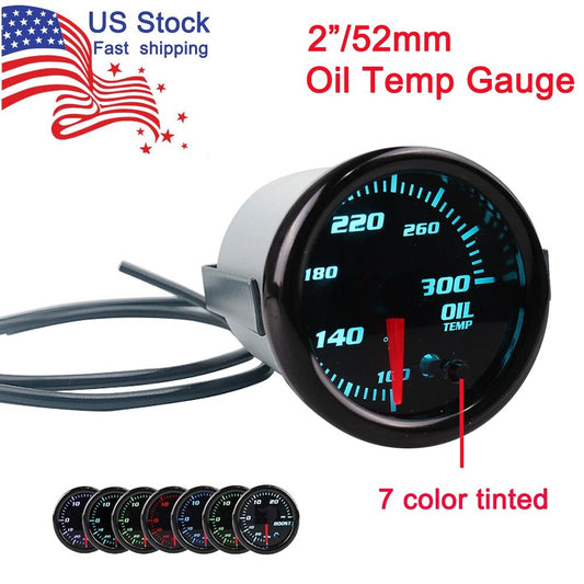 7 Color 2 52mm Oil Temp Gauge Oil Temperature Meter100-300¨H W/ Sensor 1/8 NPT