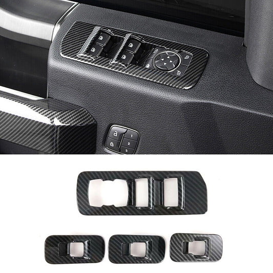 for Ford F-150 2015-2020 Carbon Fiber Window Lock Lift Switch Button Panel Trim