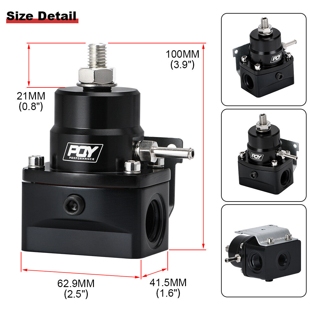 Black Adjustable Fuel Pressure Regulator Kit AN6 Fitting 3-20 20-45 45-70 PSI
