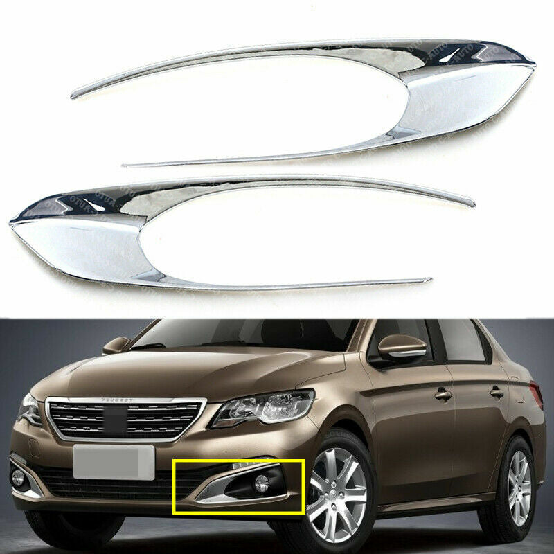 Pair ABS Mirror Chrome Front Fog Light Box Cover Trim for Peugeot 301 2017