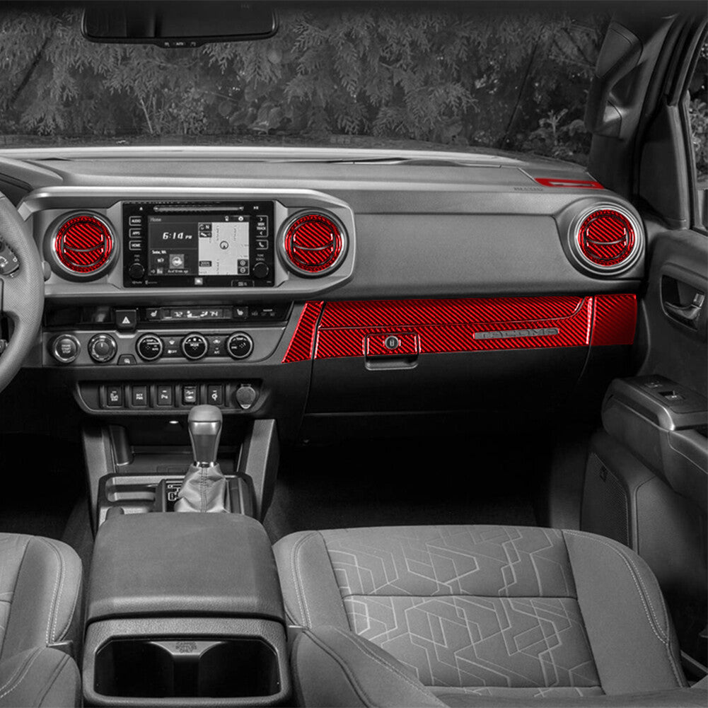 29x Red Carbon Fiber Interior Dashboard Kit Cover Trim for Toyota Tacoma 2016-22