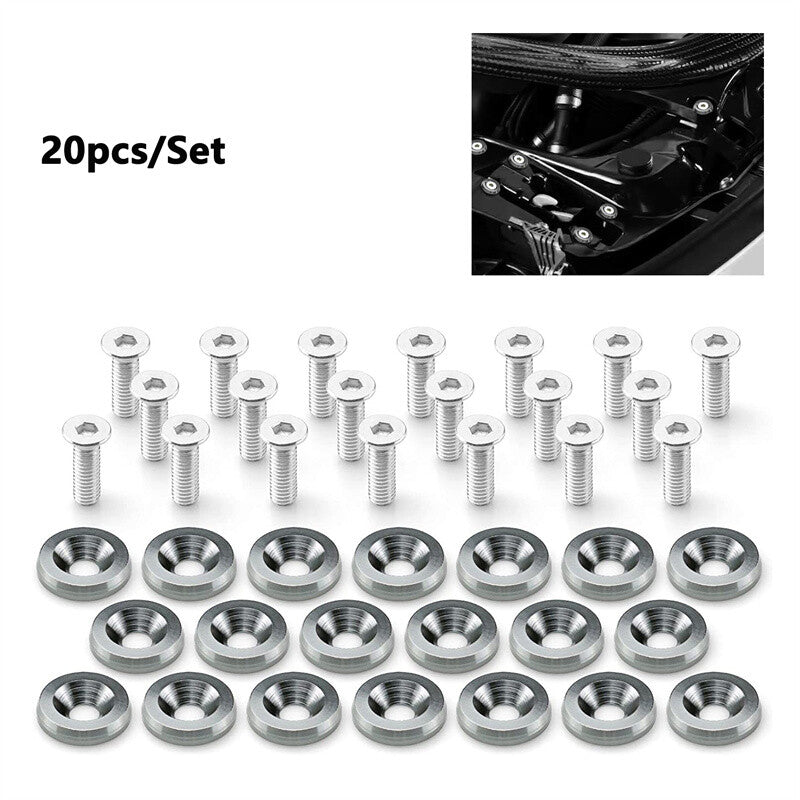 20Pcs Billet Aluminum Fender Bumper Washer Bay Dress up Bolt Screw Kit Titanium