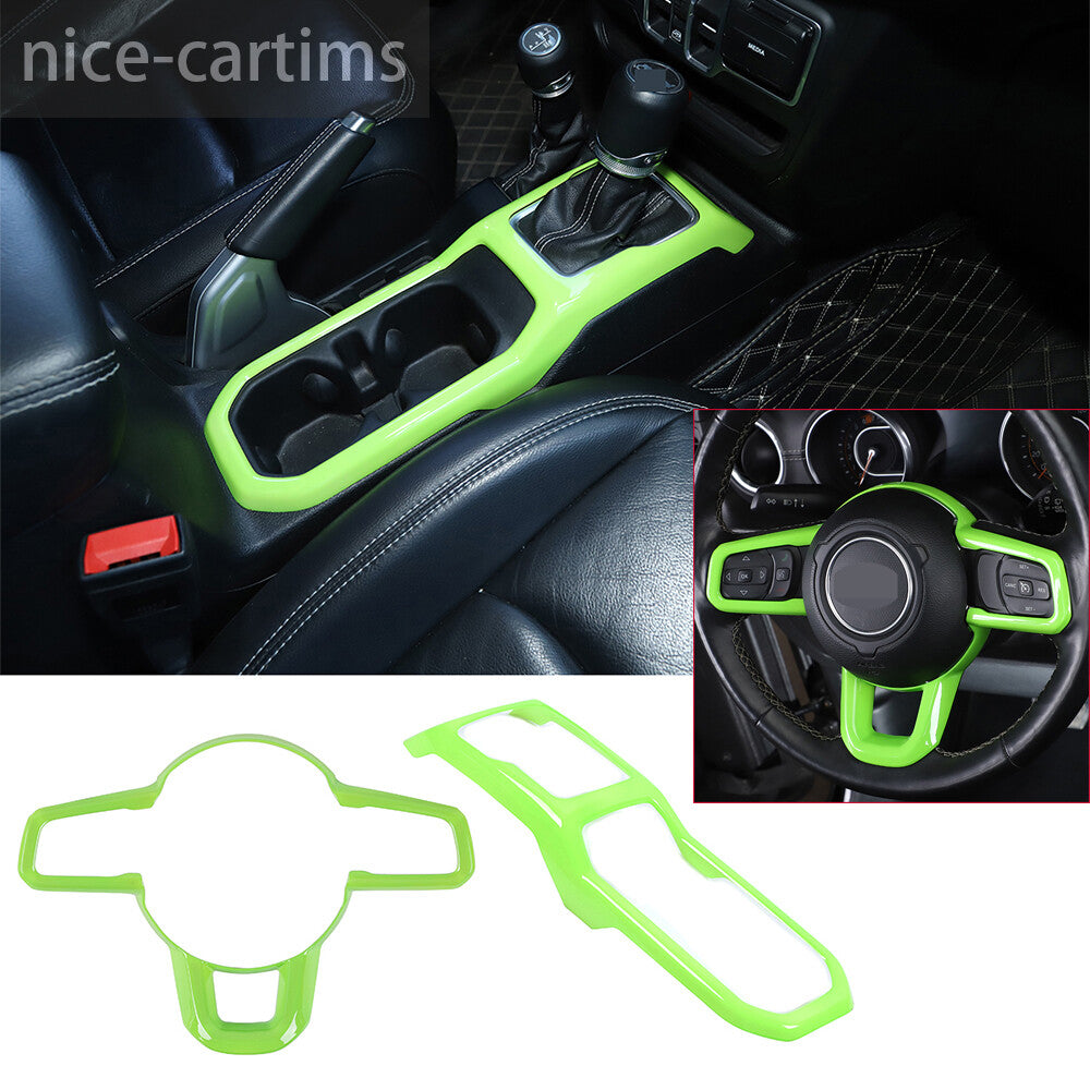 for Jeep for Wrangler JL JT 2018-23 Cup Holder Gear Shift Steering Wheel Trim Green