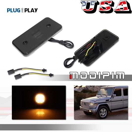Two front side marker lights are suitable for Mercedes-Benz W463 G-Class, G500, G550, G55, G63, and AMG models.