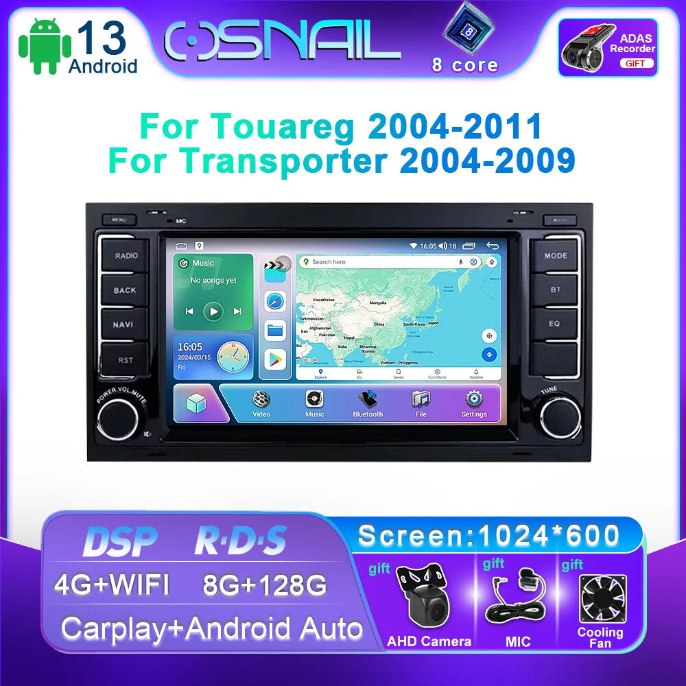For Touareg for VW T5 Transporter 2004-2011 Car Radio CarPlay Auto GPS Player Screen