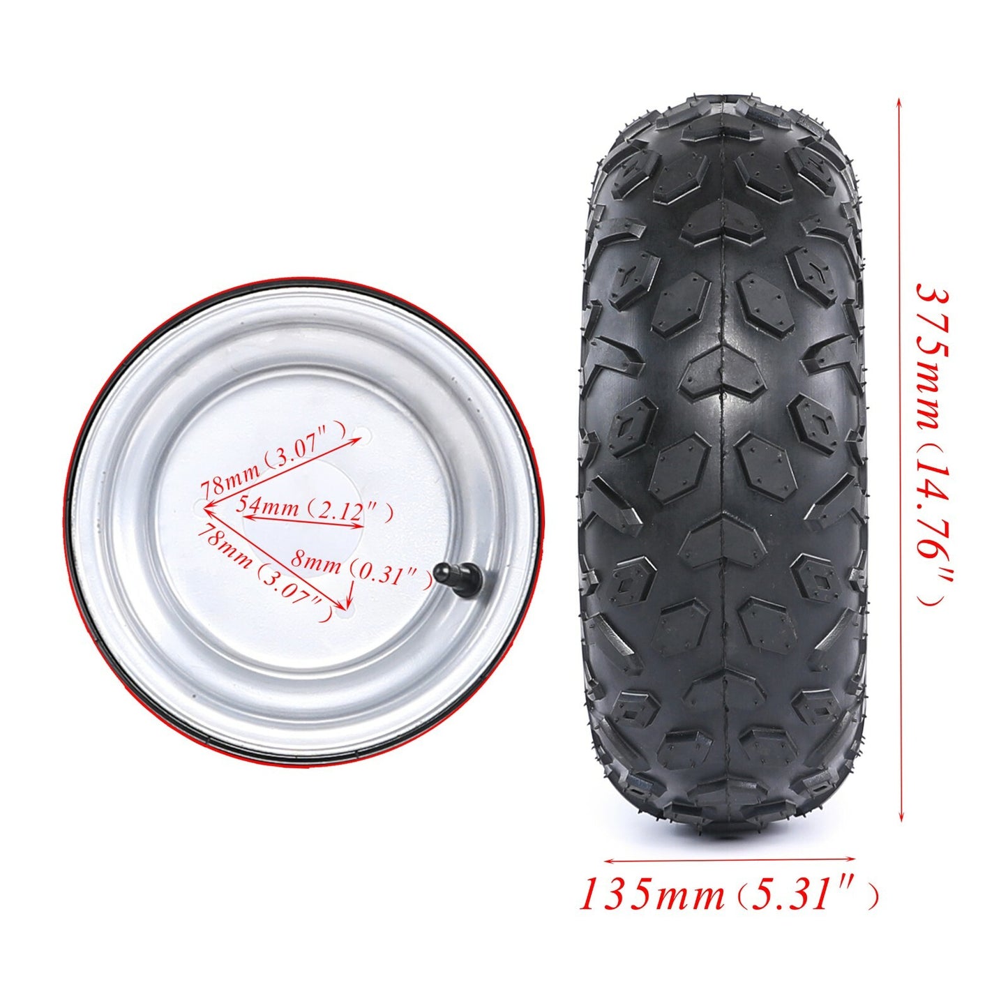 2-pack of 145/70-6 front and rear tires and rims for all-terrain vehicles, off-road vehicles, go-karts, 4x4 (110cc, 125cc, 70cc)