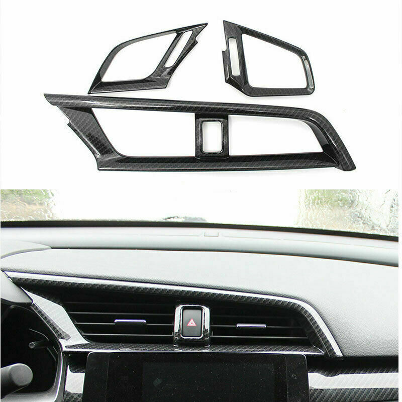3X for Honda for Civic 2016-2021 Carbon Fiber Dashboard Air Outlet Vent Frame Trims