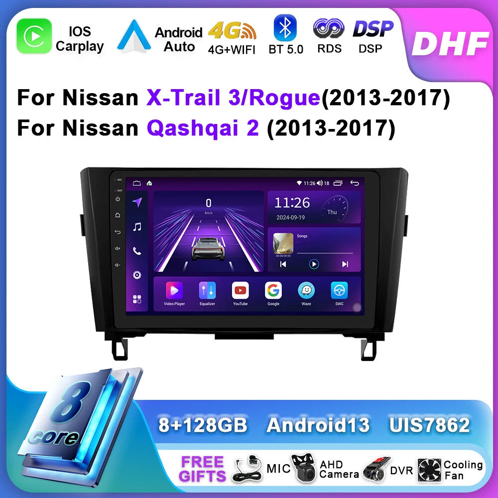 Android Car Radio for Nissan Rogue for X-Trail 3 2013-2017 Qashqai 2 GPS Auto Screen