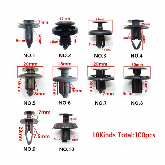 100x Car Trunk Screws, Rivets, Mudguards, Suitable for Car Plastic Fastener Kits