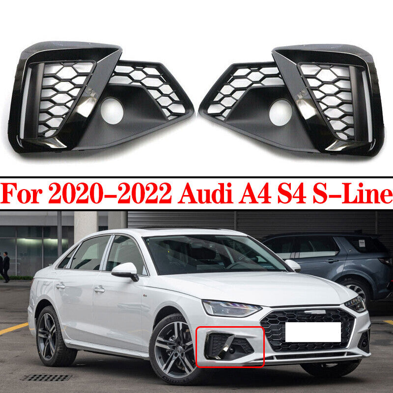 Gloss Black Front Fog Lamp Light Cover Grille For 2020-2022 for Audi A4 S4 S-Line