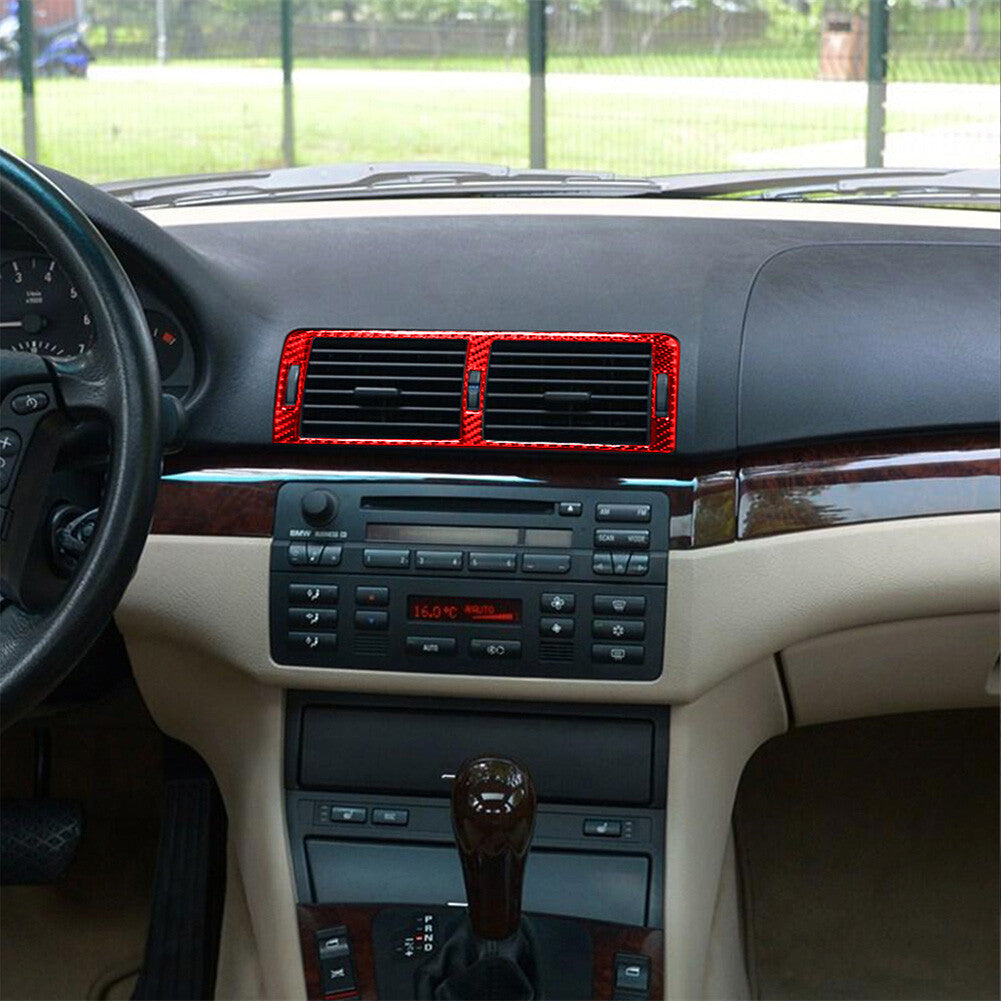 Red Carbon Fiber Center Air Vent Outlet Cover Trim for BMW 3 Series E46 1998-05