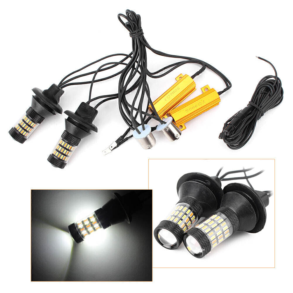 2pcs No Hyper Flash 1156 P21W Dual-Color Switchback LED Turn Signal Lights Bulbs
