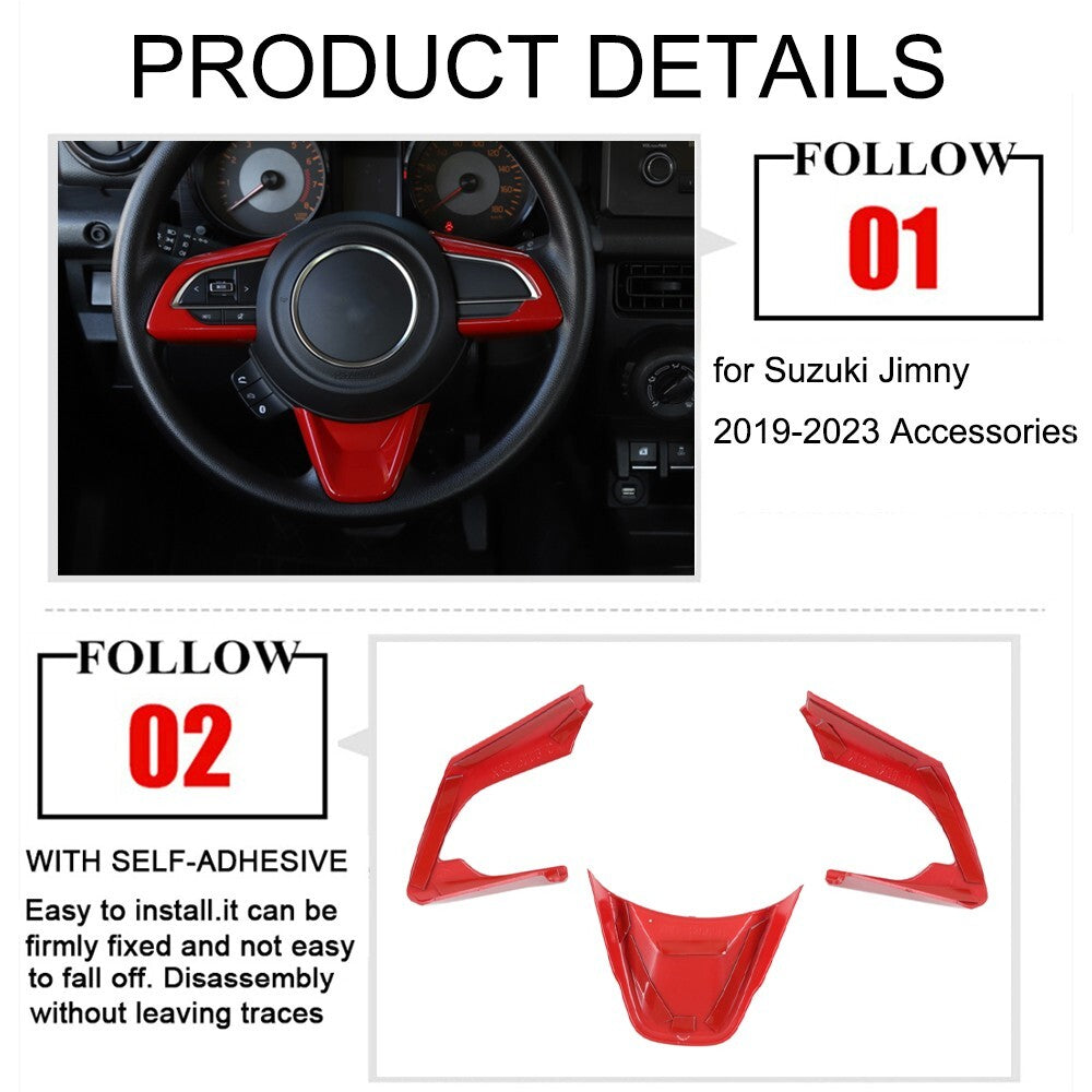 Red ABS Interior Steering Wheel Decoration Cover Trim for Suzuki for Jimny 2019-2023