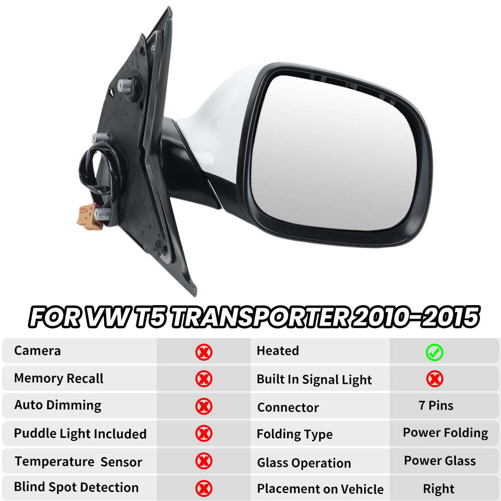 F¨¹r for VW T5 Transporter 2010-2015 Au?enspiegel R¨¹ckspiegel Wei? Rechts 7 Draht