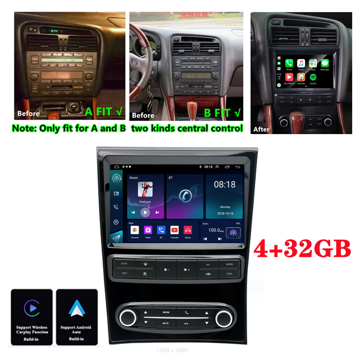 For 98-05 for Lexus GS300 GS400 GS430 Carplay 4+32GB Radio Stereo GPS Nav Wifi FM 9