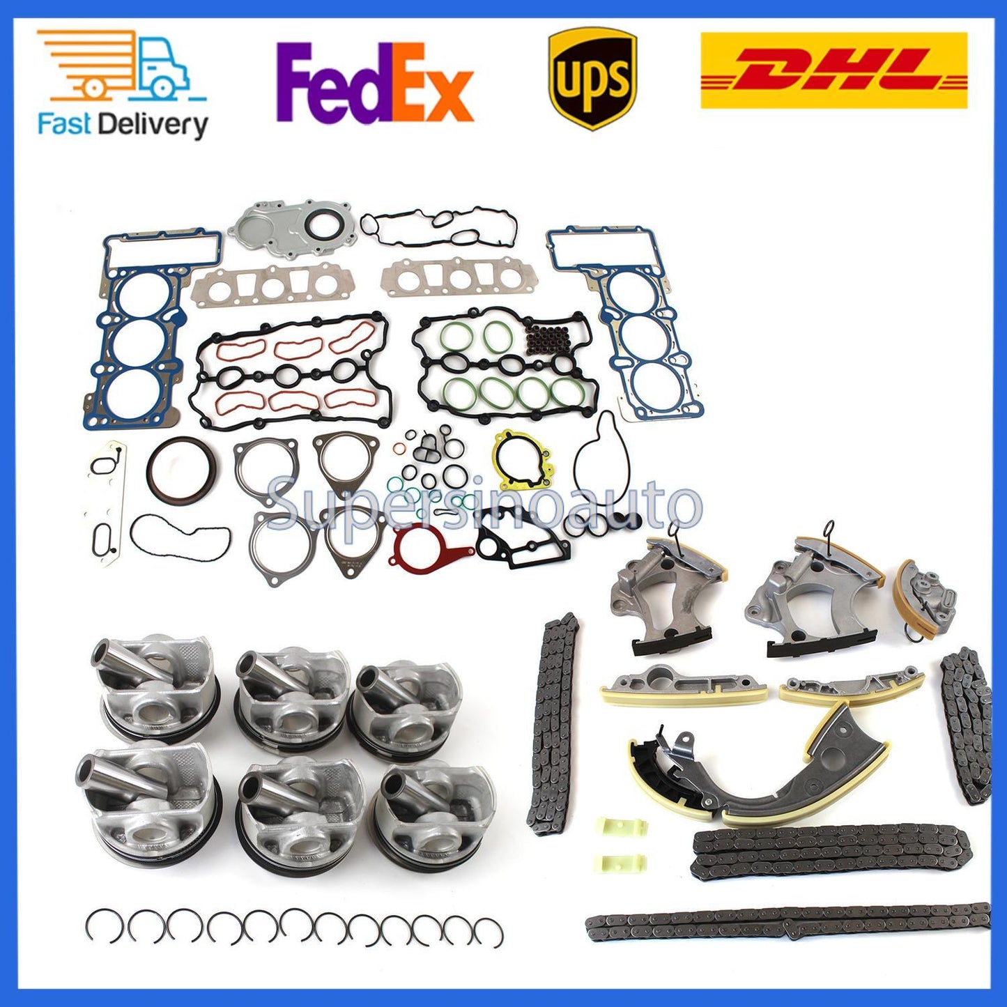 for Audi A6 A7 for A8 Q5 Q7 3.0T Engine Rebuild-Timing chainGaskets SetPiston