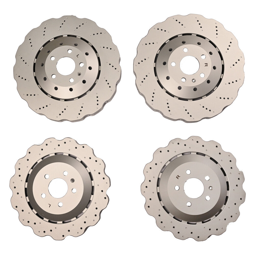 For RS7 14-16 Set of Front  Rear Vented Drilled Dimpled Disc Brake Rotors