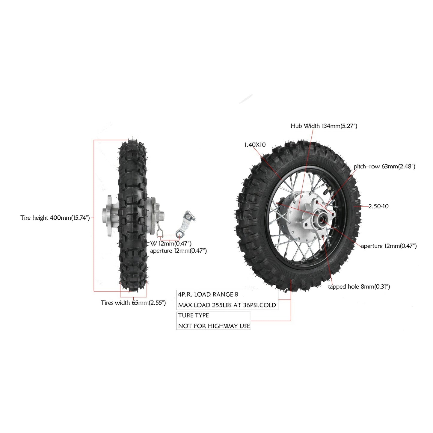 10-inch rear wheel, tire, rim, hub, 50cc, 70cc, 110cc off-road bike, CRF50, PW50, TTR50 cooler