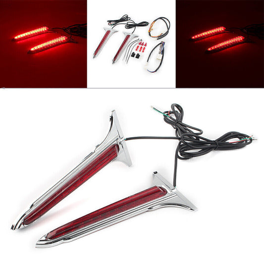 2x Chrome LED Rear Saddlebag Accents Light Red Lens Fit for Harley Touring Road King
