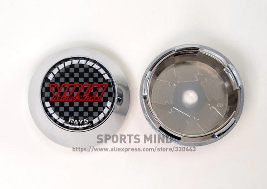 4-piece set of 65mm Volk racing wheel caps, wheel center caps, hub caps, logo chrome carbon